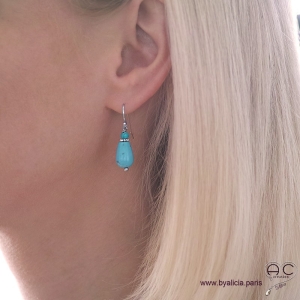Boucles d'oreilles gouttes en turquoise reconstituée et argent massif 925, pendantes, création by Alicia