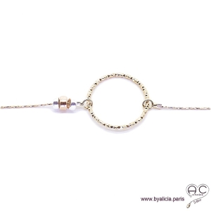 Collier cercle diamanté sur une chaîne en plaqué or, avec les rondelles en argent et plaqué or, ras de cou, création by Alicia