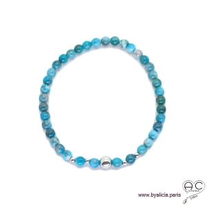 Bracelet apatite bleu et argent 925 rhodié, pierre naturelle, femme, gipsy, bohème, création by Alicia  