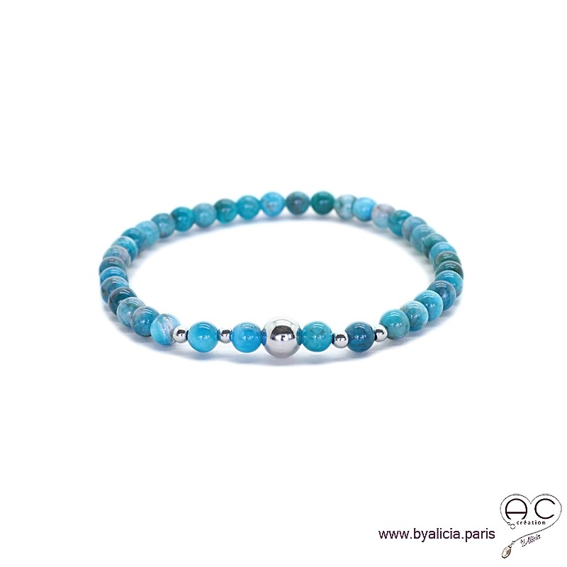 Bracelet apatite bleu et argent 925 rhodié, pierre naturelle, femme, gipsy, bohème, création by Alicia  