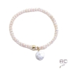 Bracelet perles de culture d'eau douce rose avec pampille en perle plate ronde, plaqué or, création by Alicia