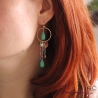Boucles d'oreilles anneaux diamantées avec pampilles en chrysoprase, tanzanite, tourmaline, plaqué or, création by Alicia