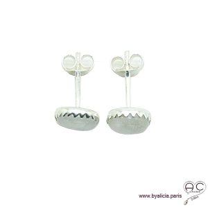 Boucles d'oreilles pierre de lune, puces, clous, pierre naturelle et argent massif 925, petites, femme