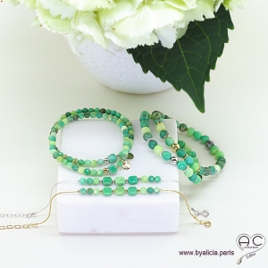 Bracelet agate verte et plaqué or, pierre naturelle, femme, gipsy, bohème, création by Alicia  