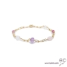 Bracelet quartz rose, améthyste, pierres fines parsemées sur une chaîne en plaqué or, création by Alicia