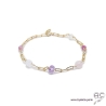 Bracelet quartz rose, améthyste, pierres fines parsemées sur une chaîne en plaqué or, création by Alicia