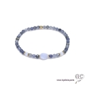 Bracelet en saphir d\'eau et calcédoine bleue en plaqué or, pierres fines, femme, création by Alicia