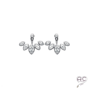 Boucles d'oreilles contours dessous lobes serties de zirconium brillant en argent 925 rhodié, femme