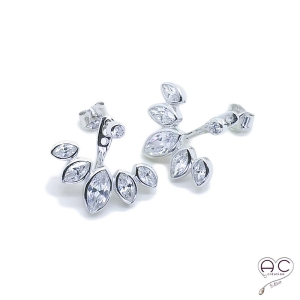 Boucles d'oreilles contours dessous lobes serties de zirconium brillant en argent 925 rhodié, femme