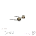 Boucles d\'oreilles quartz fumé et argent massif 925, pierre naturelle, pendantes, création by Alicia