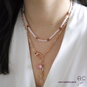 Breloque rhodochrosite, pierre fine rose pour les bracelets et les colliers en chaînes gros maillons, créations by Alicia