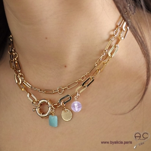 Breloque améthyste, pierre fine violet pour les bracelets et les colliers en chaînes gros maillons, créations by Alicia