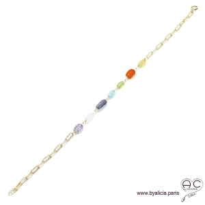 Bracelet avec pierres fines multi-couleur sur une chaîne en plaqué or, création by Alicia