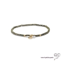 Bracelet pyrite, pierre naturelle, pampille médaille en plaqué or et petit brillant en cristal, bohème, création by Alicia