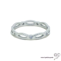 Bague anneau fin chaîne sertie de zirconium brillant tour complet en argent massif 925 rhodié, alliance, empilable, femme