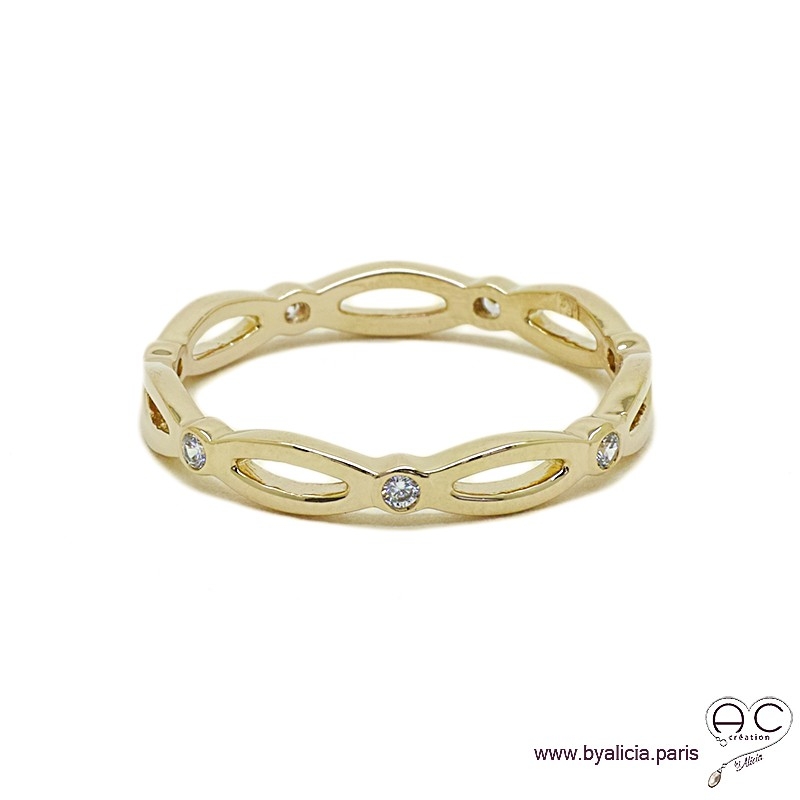 Bague anneau fin chaîne sertie de zirconium brillant tour complet en plaqué or, alliance, empilable, femme