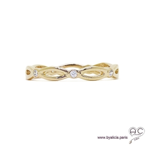 Bague anneau fin chaîne sertie de zirconium brillant tour complet en plaqué or, alliance, empilable, femme