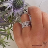 Bague solitaire, zirconium brillant sur anneau en argent massif 925 rhodié avec bordures torsadées, femme, intemporelle