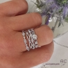 Bague solitaire, zirconium brillant sur anneau motif chaîne en argent massif rhodié, empilable, femme, intemporelle