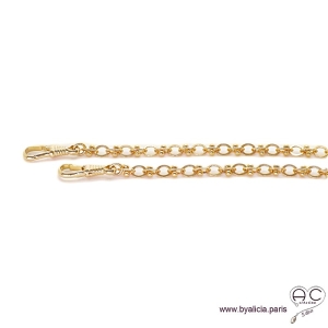 Collier OKSANA-F2 chaîne gros maillons avec deux grand fermoir mousqueton en plaqué or, création by Alicia