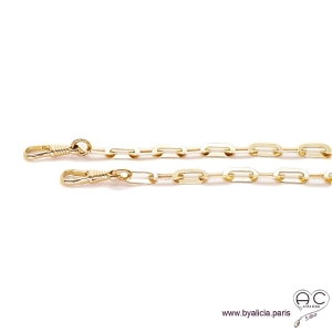 Collier BERYL-F2 chaîne gros maillons larges rectangulaires et fermoir anneau marin en plaqué or, création by Alicia