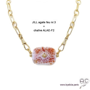 Collier ALAE-F2 chaîne gros maillons avec deux grands fermoirs crochets allongés  en plaqué or, création by Alicia