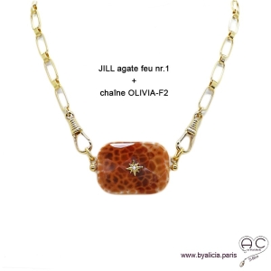 Collier OLIVIA-F2 chaîne gros maillons avec deux grands fermoirs crochets allongés  en plaqué or, création by Alicia