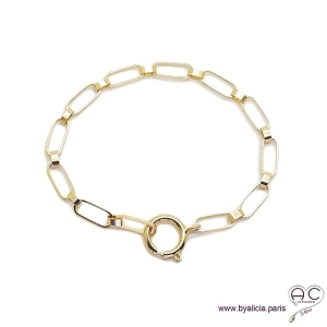 Bracelet OLIVIA chaîne gros maillons avec grand fermoir rond, plaqué or, tendance, création by Alicia