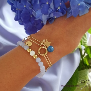 Breloque célestine, pierre fine bleue pour les bracelets et les colliers en chaînes gros maillons, créations by Alicia