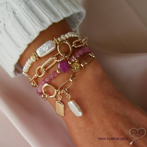 Breloque plaque rectangulaire en plaqué or pour les bracelets et les colliers en chaînes gros maillons, créations by Alicia