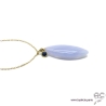 Collier pendentif calcédoine bleue et saphir, plaqué or, fait main, bohème chic