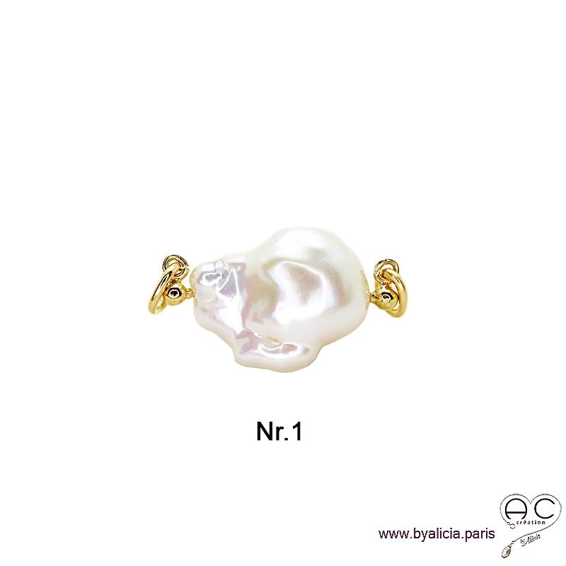 Pendentif JILL grande perle baroque pour les chaînes à gros maillons avec 2 crechets, plaqué or, création by Alicia