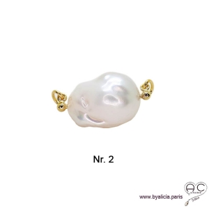 Pendentif JILL grande perle baroque pour les chaînes à gros maillons avec 2 crechets, plaqué or, création by Alicia