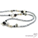 Sautoir perles baroques, méli-mélo de pierres naturelles noir, gris et hématite argentée, création by Alicia