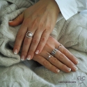 Bague Toi et Moi avec deux zirconium blanc, anneau fin ouvert en argent 925 rhodié, femme, empilable
