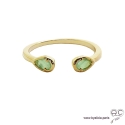 Bague fine, pierres vertes, anneau ouvert en plaqué or 3MIC, zirconium goutte vert clair, empilable, femme