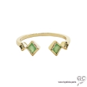 Bague anneau fin ouvert avec pierres vertes, plaqué or 3MIC et zirconium vert clair, empilable, femme