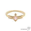 Bague fine sertie d\'une pierre rose, goutte entourée de perles en plaqué or 3MIC, zirconium, empilable, femme