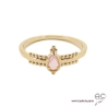 Bague fine sertie d'une pierre rose, goutte entourée de perles en plaqué or 3MIC, zirconium, empilable, femme