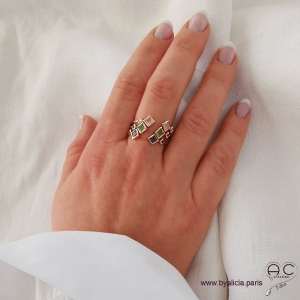 Bague anneau fin ouvert avec  pierres blanches irisées, plaqué or 3MIC, zirconium moon stone, empilable, femme