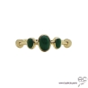 Bague malachites cabochon sur l'anneau fin en plaqué or 3MIC, pierre semi-précieuse verte, femme