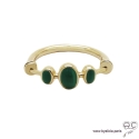 Bague malachites cabochon sur l\'anneau fin en plaqué or 3MIC, pierre semi-précieuse verte, femme