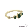 Bague malachites cabochon sur l'anneau fin en plaqué or 3MIC, pierre semi-précieuse verte, femme