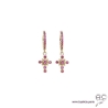 Petites créoles avec croix serti de zirconium rouge rubis, boucles d'oreilles en plaqué or, tendance