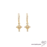 Petites créoles avec croix serties de zirconium brillant, boucles d'oreilles en plaqué or, tendance