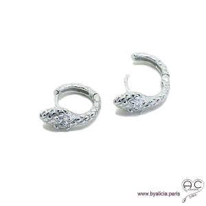 Petites créoles motif serpent en argent massif serti de zirconium brillant, tendance 