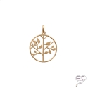 Pendentif arbre de vie en plaqué or, pendentif rond et ajouré, collier, femme
