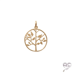 Médaille arbre de vie en plaqué or, pendentif rond et ajouré, collier, femme