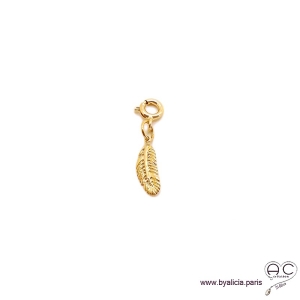 Breloque plume en plaqué or ou argent massif pour les bracelets et les colliers en chaînes gros maillons, créations by Alicia