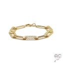 Bracelet chaîne avec grands maillons rectangulaires ciselés en plaqué or 3MIC, tendance, femme